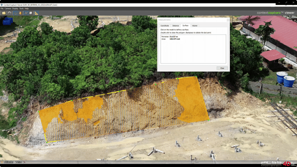 Fig. 14 - Drone Project Control - Calculating Shotcrete Area on a Reality Mesh