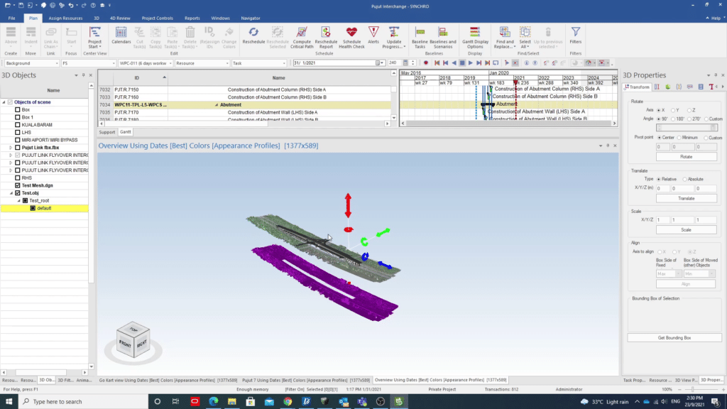 Fig. 15 - Drone Project Control - Transposing Reality Mesh onto a 4D BIM Model